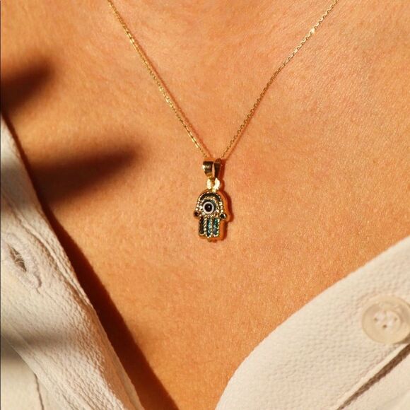 Evil Eye Hamsa 14k Solid Gold Pendant | perfect gift | cheshm Nazar | Birthday | - Picture 1 of 5